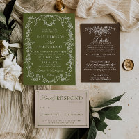 Fleurs Olive Vert Marron Jardin Monogramme Mariage