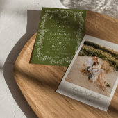 Invitation Fleurs Olive Vert Marron Jardin Monogramme Mariage