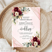 Invitation Fleurs or Boho Deep Red Blush élégant Boho