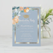 Invitation Fleurs Or Casquette de Diplômé Bleu Poussiéreux Re (Debout devant)