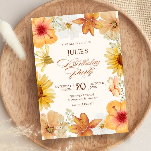 Invitation fleurs orange anniversaire