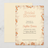 Invitation Fleurs orange Bordure Fête des mariées jaune (Devant / Derrière)