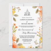 Invitation Fleurs Orange Clair Église Messe de Mariage Nuptia (Devant)