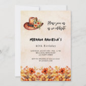 Invitation Fleurs orange d'anniversaire chute cowgirl luxe ca (Devant)
