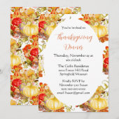 Invitation Fleurs orange de citrouille Dîner de Thanksgiving  (Devant / Derrière)