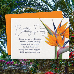 Invitation Fleurs orange de l'oiseau de paradis pour annivers