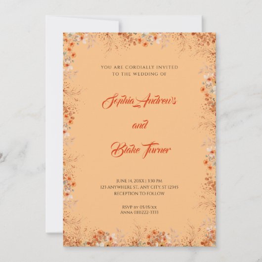 Invitation Fleurs orange délicates Joli Mariage orange (Devant)