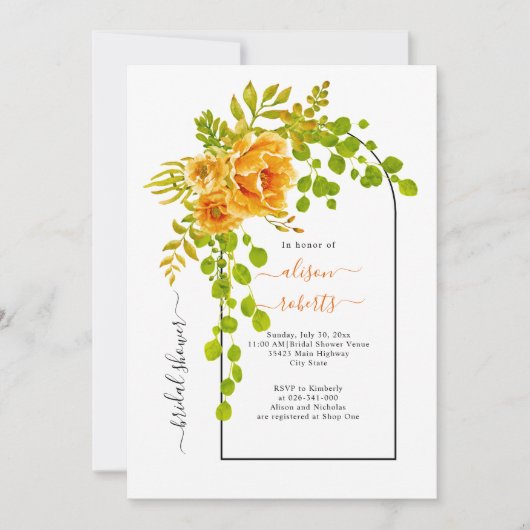 Invitation Fleurs orange et arc mariage douche nuptiale (Devant)