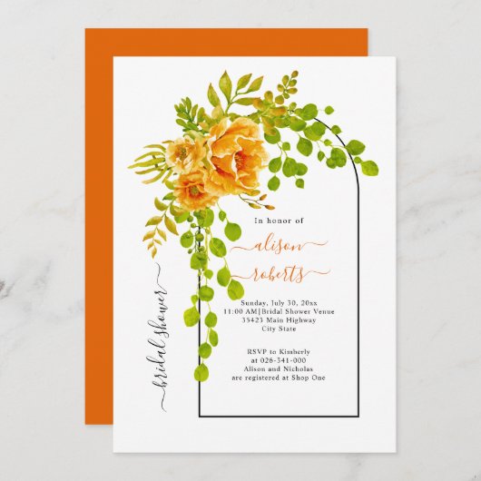Invitation Fleurs orange et arc mariage douche nuptiale (Devant / Derrière)
