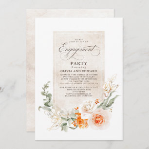 Invitation Fleurs orange et blanches Élégante partie d'engage
