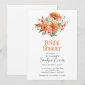 Invitation Fleurs orange et Fête des mariées verte blanche (Devant / Derrière)
