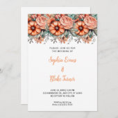 Invitation Fleurs orange et Mariage blanc vert (Devant / Derrière)