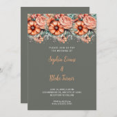 Invitation Fleurs orange et Mariage vert verdoyant (Devant / Derrière)