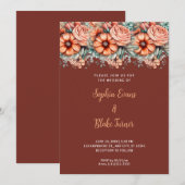 Invitation Fleurs orange et verdure Mariage Brown (Devant / Derrière)