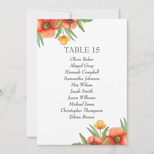 Invitation Fleurs orange. Mariage dans le jardin Plans de tab (Devant)