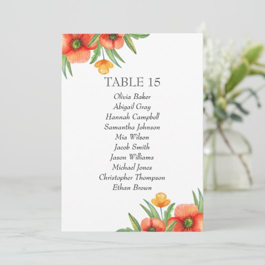 Invitation Fleurs orange. Mariage dans le jardin Plans de tab (Debout devant)
