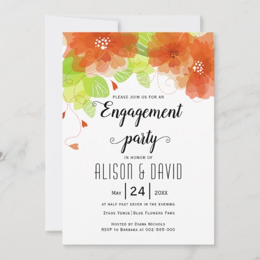 Invitation Fleurs orange mariage fiançailles (Devant)