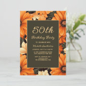Invitation Fleurs orange marron pour tous âges 50e anniversai (Debout devant)