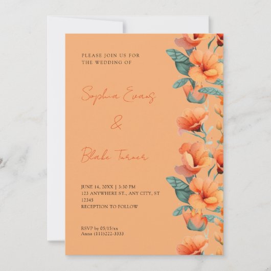 Invitation Fleurs Orange Moderne Mariage orange (Devant)