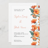 Invitation Fleurs orange modernes Mariage blanc (Devant / Derrière)