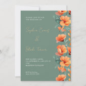 Invitation Fleurs orange modernes Mariage vert automne (Devant)