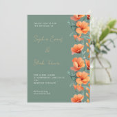 Invitation Fleurs orange modernes Mariage vert automne (Debout devant)