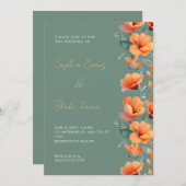 Invitation Fleurs orange modernes Mariage vert automne (Devant / Derrière)