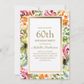 Invitation Fleurs orange rouge Feuilles vertes or 60e anniver (Devant)
