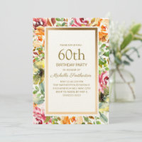 Fleurs orange rouge Feuilles vertes or 60e anniver