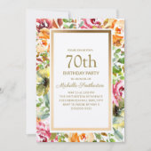 Invitation Fleurs orange rouge feuilles vertes or 70e anniver (Devant)