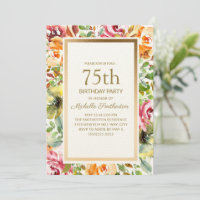 Fleurs orange rouge Vert Feuilles Or 75e Anniversa