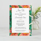 Invitation Fleurs orange vibrant grand-mère anniversaire flor (Debout devant)