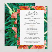 Invitation Fleurs orange vibrant grand-mère anniversaire flor (Devant / Derrière)