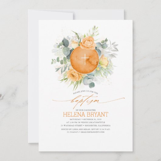 Invitation Fleurs orange Wreath Boho Fall Baptism (Devant)