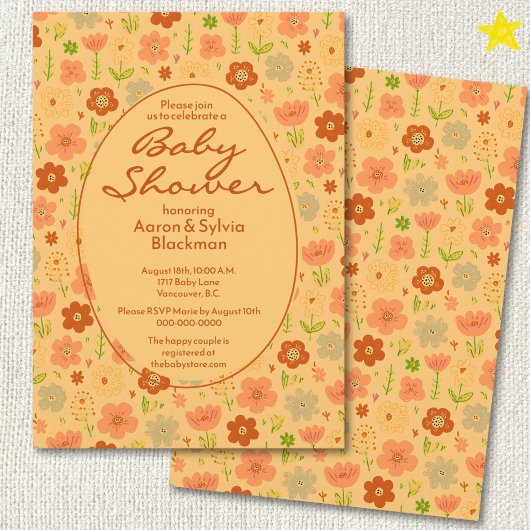 Invitation Fleurs oranges de printemps Dessins Doodle Shower 