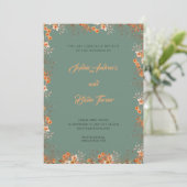 Invitation Fleurs oranges délicates Mariage vert joli (Debout devant)