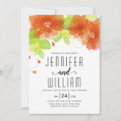 Invitation Fleurs oranges modernes, typographie mariage flora (Devant)