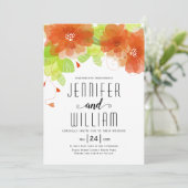 Invitation Fleurs oranges modernes, typographie mariage flora (Debout devant)