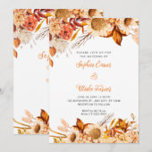 Invitation Fleurs oranges rustiques et blanches Mariage bohèm (Devant / Derrière)