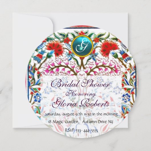 INVITATION FLEURS ORIENTALES DAMASK BLUE GEM MONOGRAM (Devant)