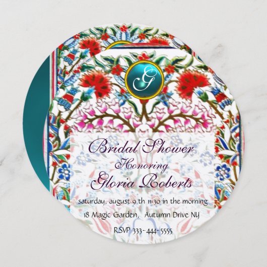 INVITATION FLEURS ORIENTALES DAMASK BLUE GEM MONOGRAM (Devant / Derrière)