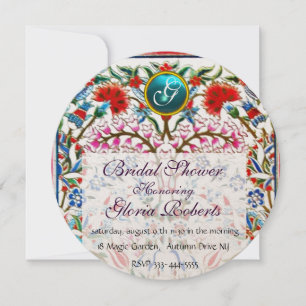 INVITATION FLEURS ORIENTALES DAMASK BLUE GEM MONOGRAM