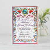 Invitation FLEURS ORIENTALES DAMASK GEM MONOGRAM Rose Bleu (Debout devant)