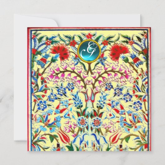 Invitation FLEURS ORIENTALES DAMASK MONOGRAM Bleu Jaune (Dos)