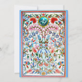 Invitation FLEURS ORIENTALES DAMASK MONOGRAM Blue Aquamarine (Dos)
