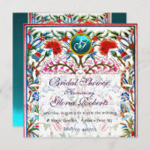 Invitation FLEURS ORIENTALES DAMASK MONOGRAM Blue Aquamarine (Devant / Derrière)