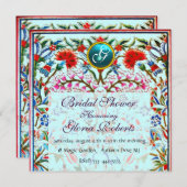 Invitation FLEURS ORIENTALES DAMASK MONOGRAM Blue Aquamarine (Devant / Derrière)