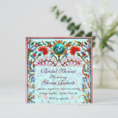 Invitation FLEURS ORIENTALES DAMASK MONOGRAM Blue Aquamarine (Debout devant)