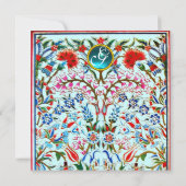Invitation FLEURS ORIENTALES DAMASK MONOGRAM Blue Aquamarine (Dos)