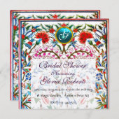 Invitation FLEURS ORIENTALES DAMASK MONOGRAM Champagne Bleu (Devant / Derrière)